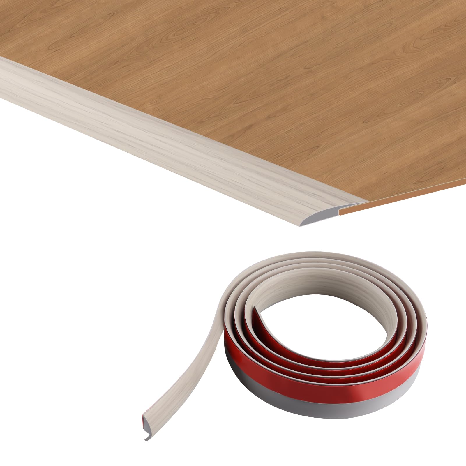 2M Autoadesiva Striscia di Transizione del Pavimento, Profilo di Transizione Pavimento in PVC, Strisce di Rivestimento per Porte per Tappeti per Transizione Inferiore a 5 mm (Grigio)