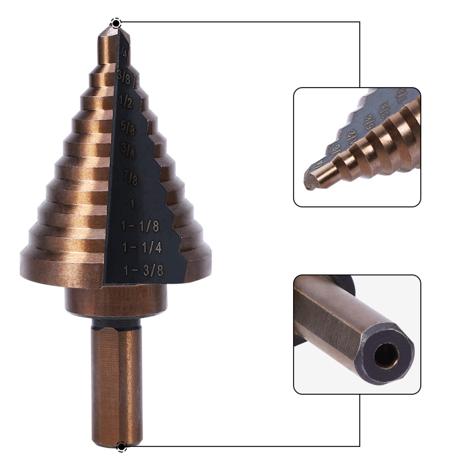 6Pcs Drill HSS High Speed Steel Step Drill Bits for Metal Wood Hole Cutter Core Drill Bit Set Triangle Shank Hole Metal Drills
