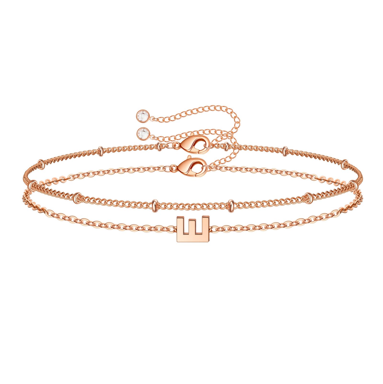 M MOOHAM Initial Bracelets for Women - Layered Letter Bracelet Initial A-Z Charm, Dainty Gold/Silver/Rose Gold Jewelry for Women Birthday Gifts Personalized Gold Jewelry Initial Bracelets