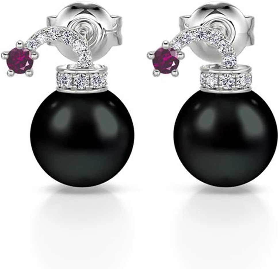 Jeulia Bomb Design Cultured Black Pearl Sterling Silver Earrings Fashion Anniversary Engagement Wedding Christmas Valentine’s Day Birthday for Her Women Wife Girlfriend With Gift Jewelry Box