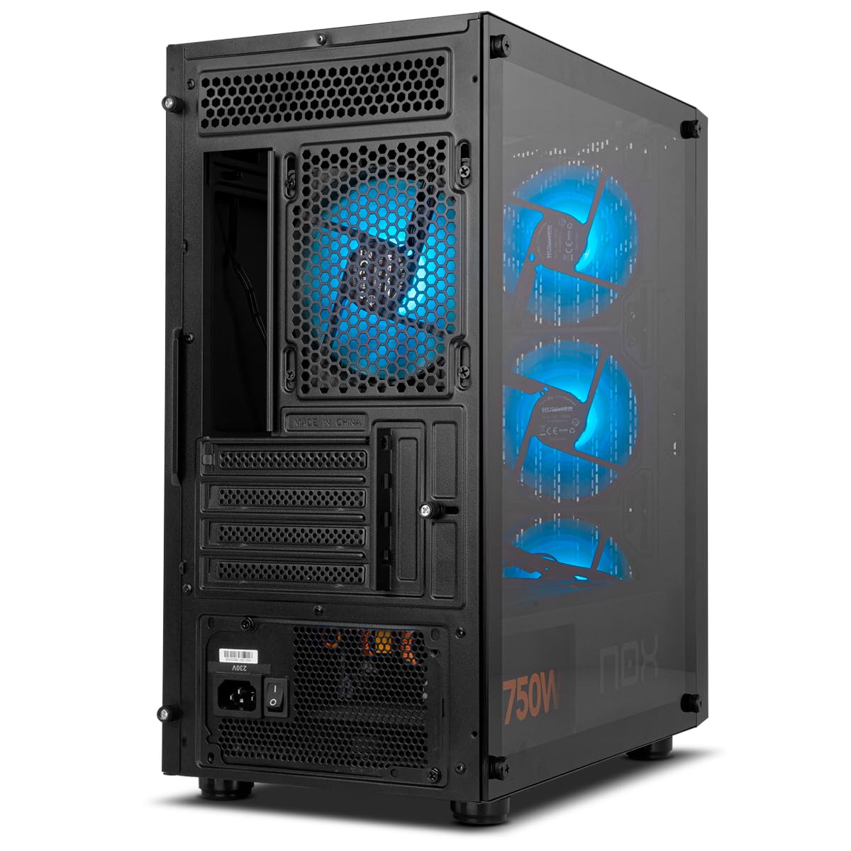 NOX XTREME PRODUCTS INFINITY EPSILON - Mid-Tower M-ATX/ITX ARGB Rainbow, Front Mesh, panneau latéral en verre trempé, 4 ventilateurs installés, comp. cartes graphiques jusqu'à 310mm, USB 3.0, noir