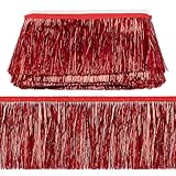 MAYJOYDIY 10 Yards Red Metallic Fringe Trim - 4 Inch Wide Shiny Tassel Border, Polyester Ribbon for Dance Costumes, Stage Outfits, Party Decor, Latin Dress & DIY Craft Projects
