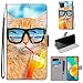 TOUCASA for Galaxy M32 4G / F22 Case, Creative Painted Wallet Case PU Leather Flip Magnetic Colourful Kickstand Card Slots Folio Protection Case for Samsung Galaxy M32 4G / F22 (Cat Drinking)