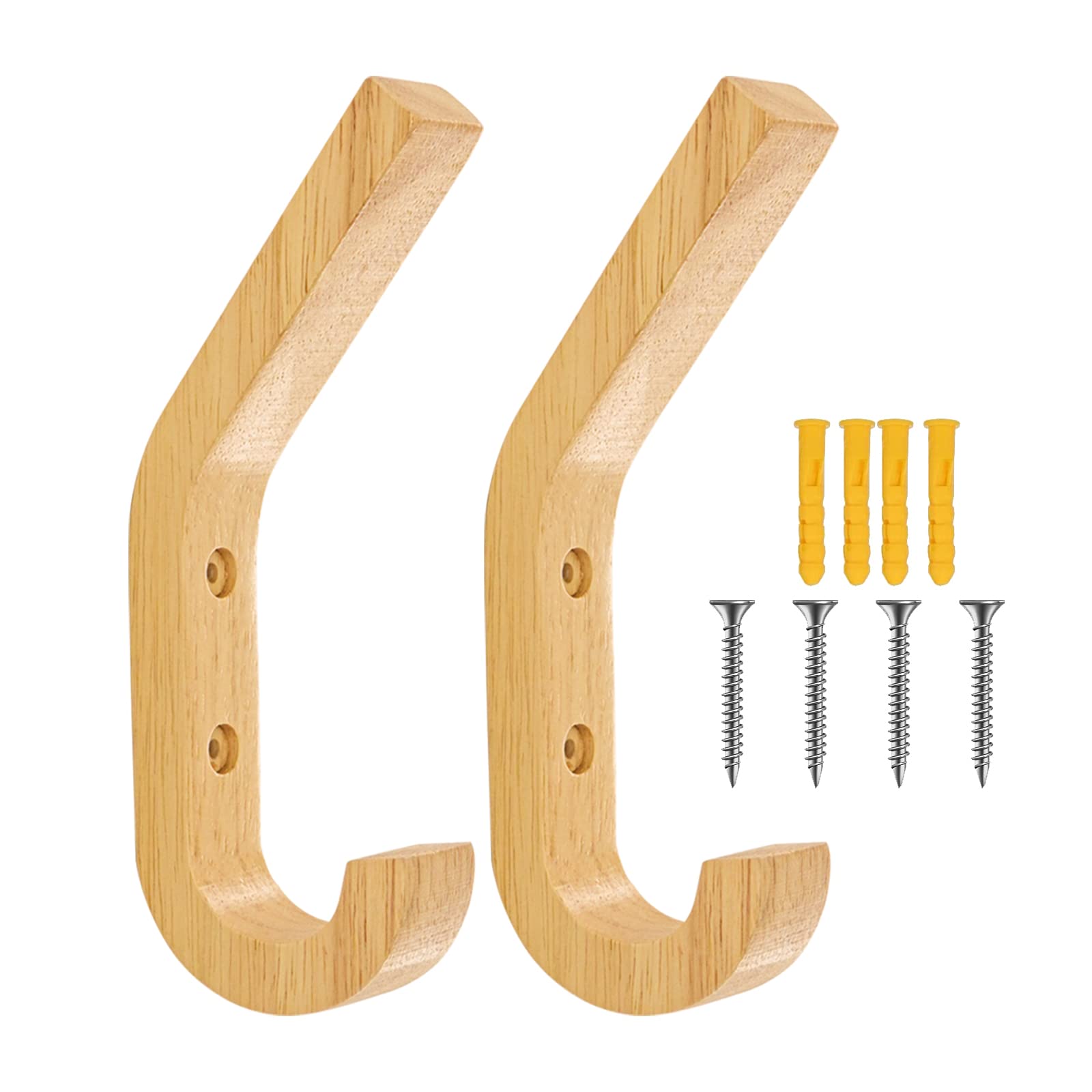 HAIBEIR Wooden Hat Hooks, Wall Mounted Natural Wood Hooks Vintage Single Wall Wooden Rack Hangers for Hanging Clothes, Bag, Hats, Towel, Scarf(Pack of 2pcs)