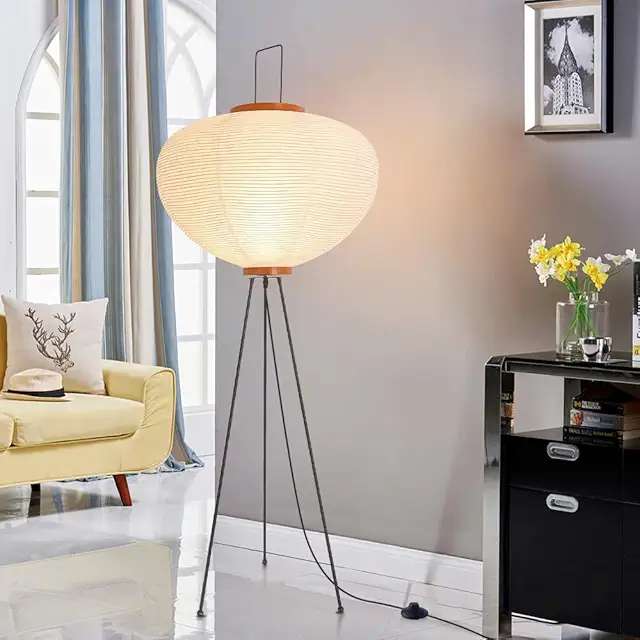 LED Stehlampe Wohnzimmer Papierlampe, Japanische Deko mit Handgemachtem Schirm, 120cm Höhe, E27