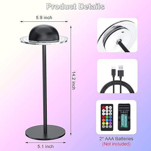 Miniatura 7 de Lámpara de mesa inalámbrica, lámparas de escritorio LED portátiles, 2400 mAh recargable y regulable con control remoto, sincronización dinámica de