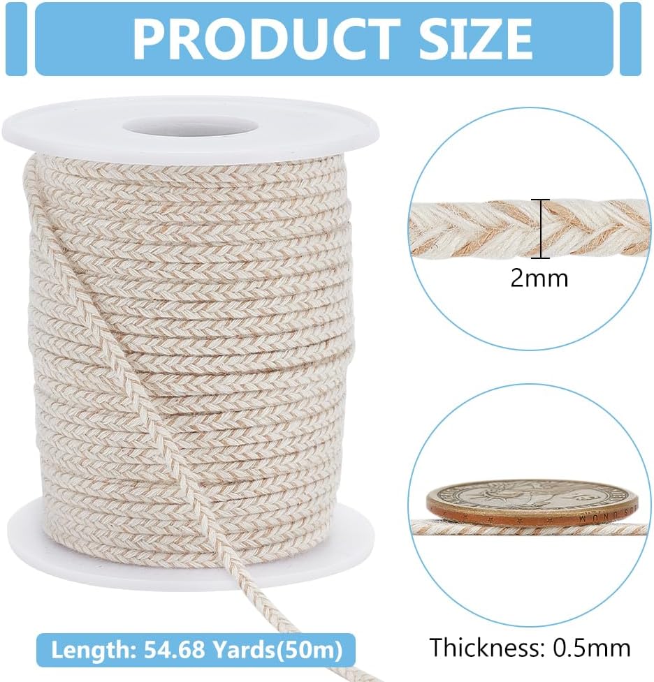 BENECREAT 54.68 Yards Round Cotton Replacement Wick, 2mm Oil Lamp Wicks Candle Making Wicks for Kerosene Alcohol Lamp Lantern Candle Burner Stove Lighting and Decoration