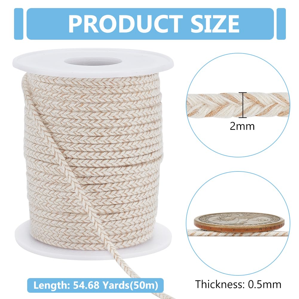 BENECREAT 54.68 Yards Round Cotton Replacement Wick, 2mm Oil Lamp Wicks Candle Making Wicks for Kerosene Alcohol Lamp Lantern Candle Burner Stove Lighting and Decoration