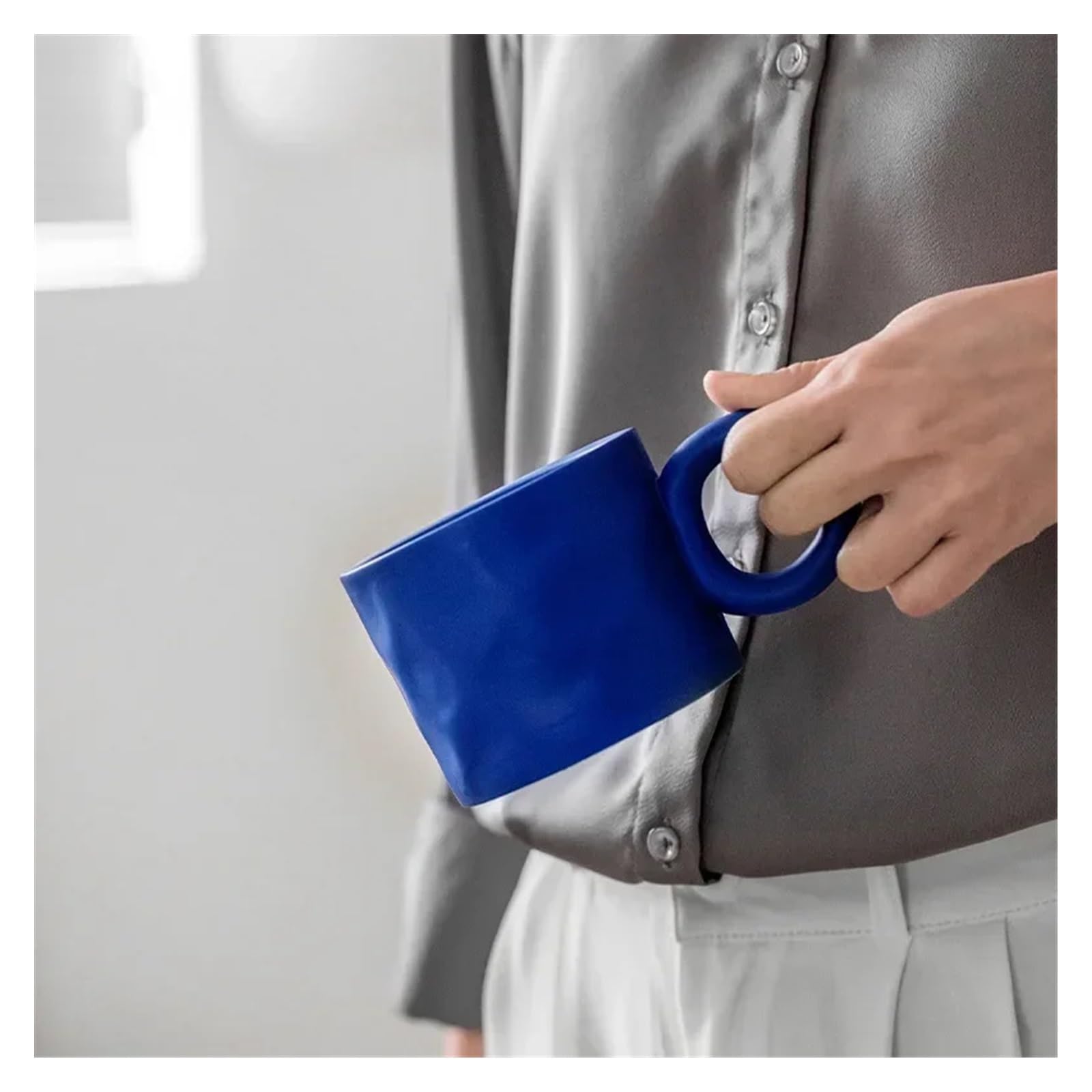 Tazas de café grandes de cerámica, Taza de café porcelana cerámica for desayuno, taza avena con asa anillo, multicolor, 450 ml(Green)