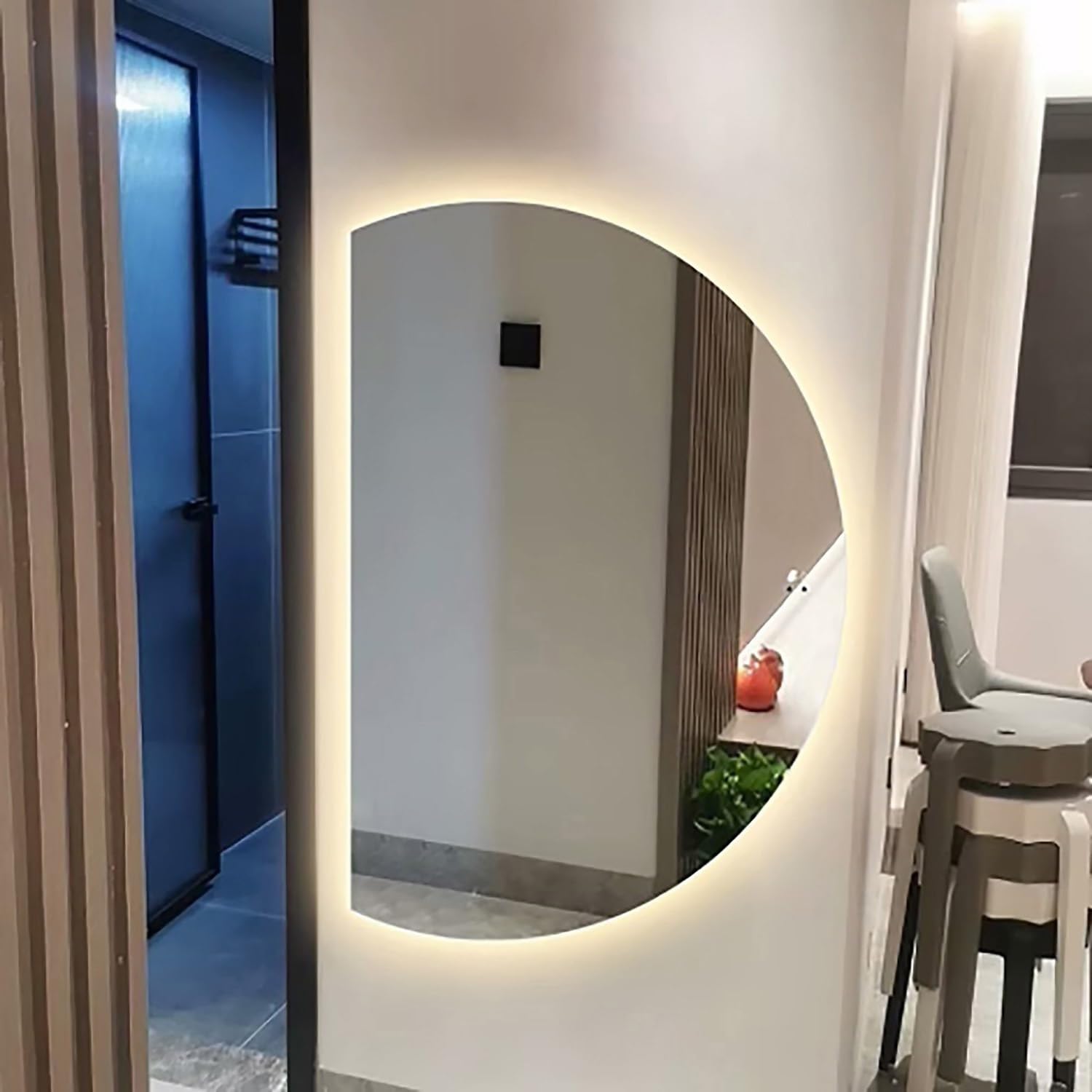 Espejo de baño semicircular sin Marco, con iluminación, 100 cm/39 pulgadas, Moderno Espejo de pared Inteligente con retroiluminación, LED de 3 Colores regulable, antivaho e interruptor tácti