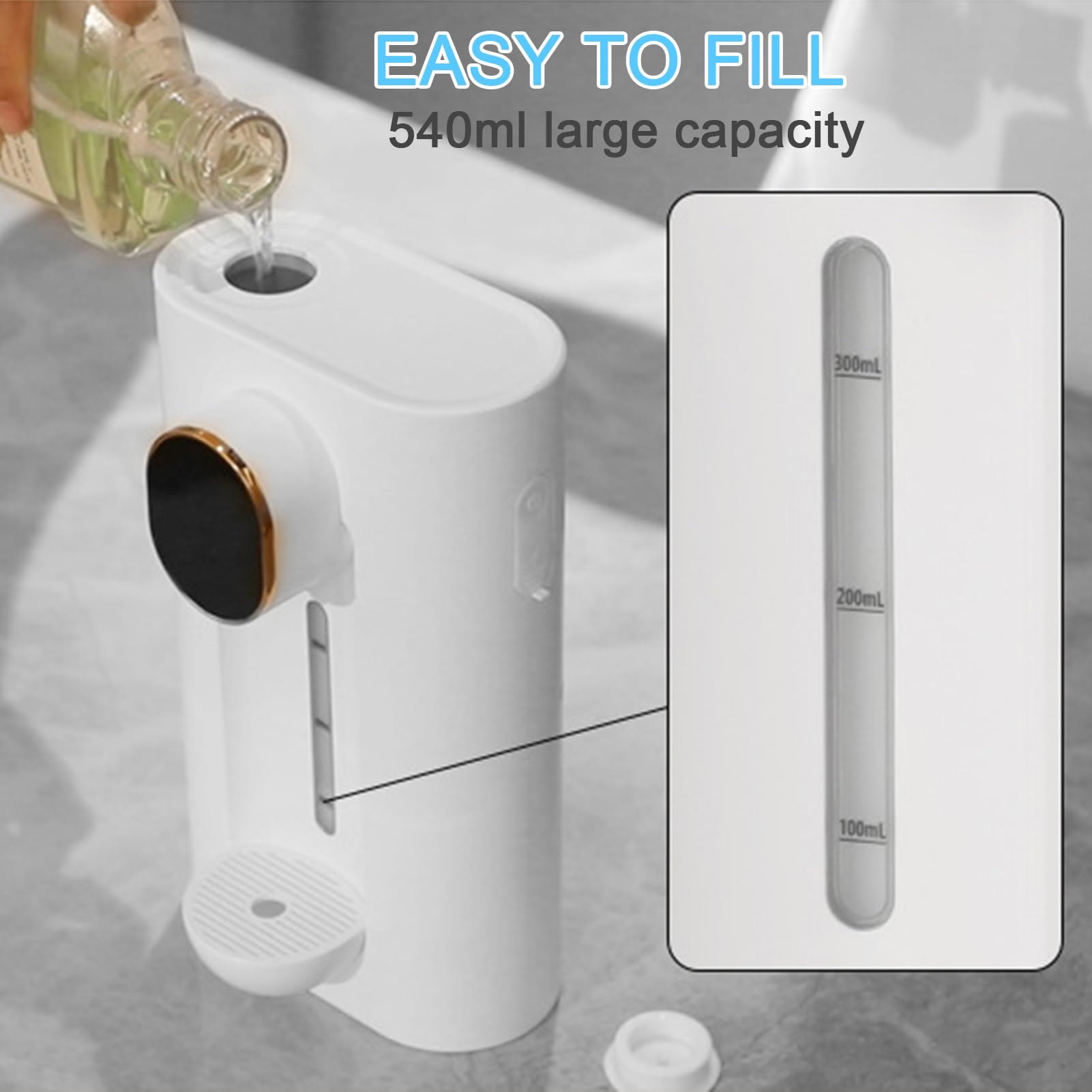 Meideli Dispensador automático de enjuague bucal para baño, dispensador de enjuague bucal montado en la pared, recipiente de enjuague bucal recargable con 2 tazas magnéticas reutilizables, volumen