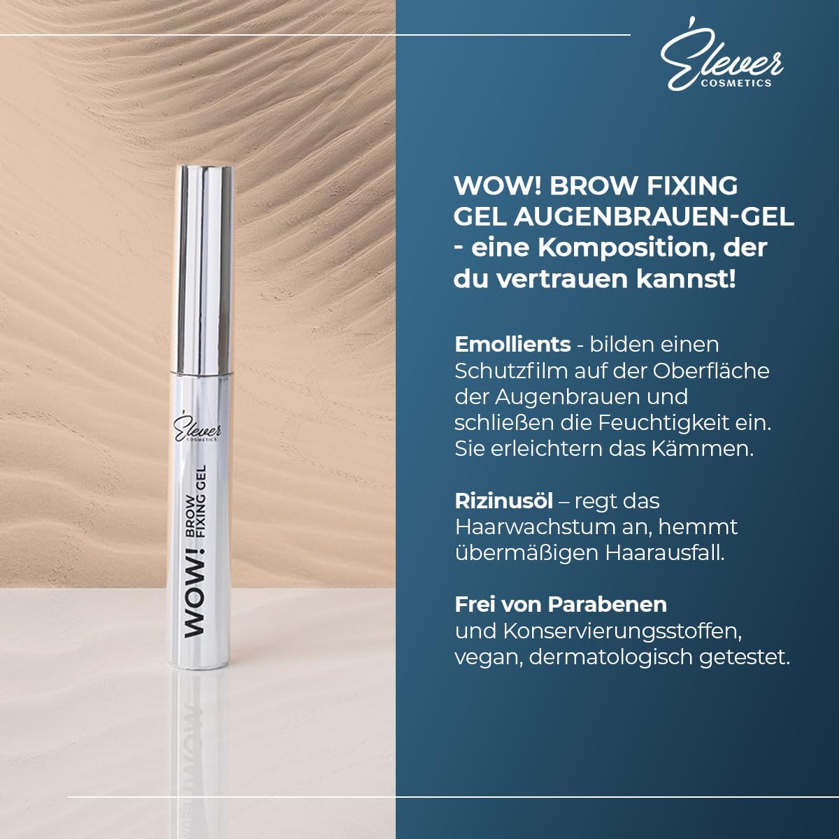 Elever Wow! Brow Fixing Gel Augenbrauengel Mit Bürste Augenbrauenfarbe für definierte Augenbrauen wie laminiert Eyebrow Styling mit Rizinusöl Perfekte Form Für Brünette Wasserfest Dunkelbraun 6 g