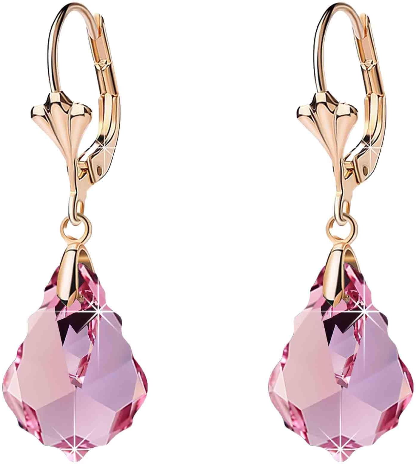 Austrian Crystal Baroque Drop Leverback Earrings for Women Fashion 14K Gold Plated Hypoallergenic Jewelry