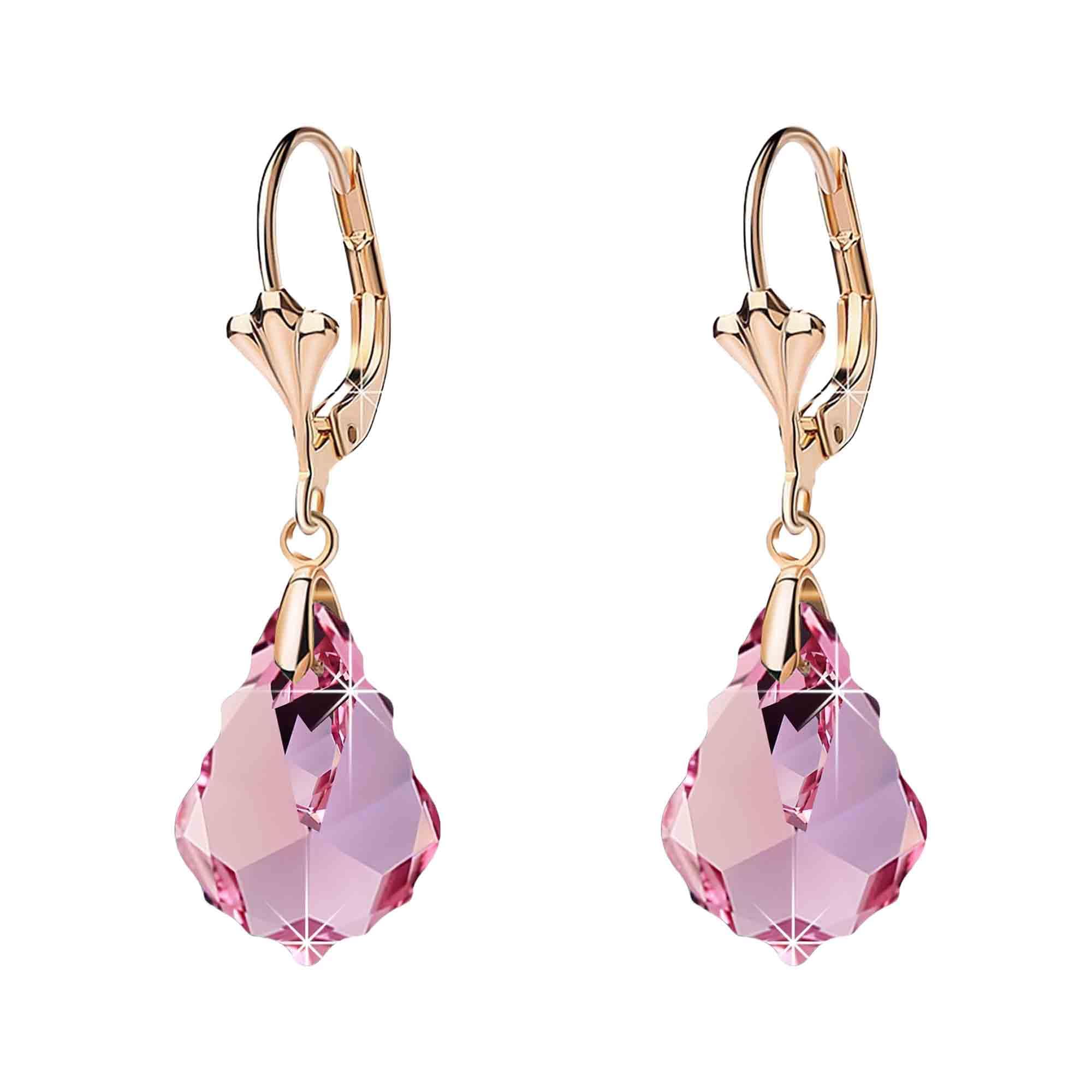 Austrian Crystal Baroque Drop Leverback Earrings for Women Fashion 14K Gold Plated Hypoallergenic Jewelry