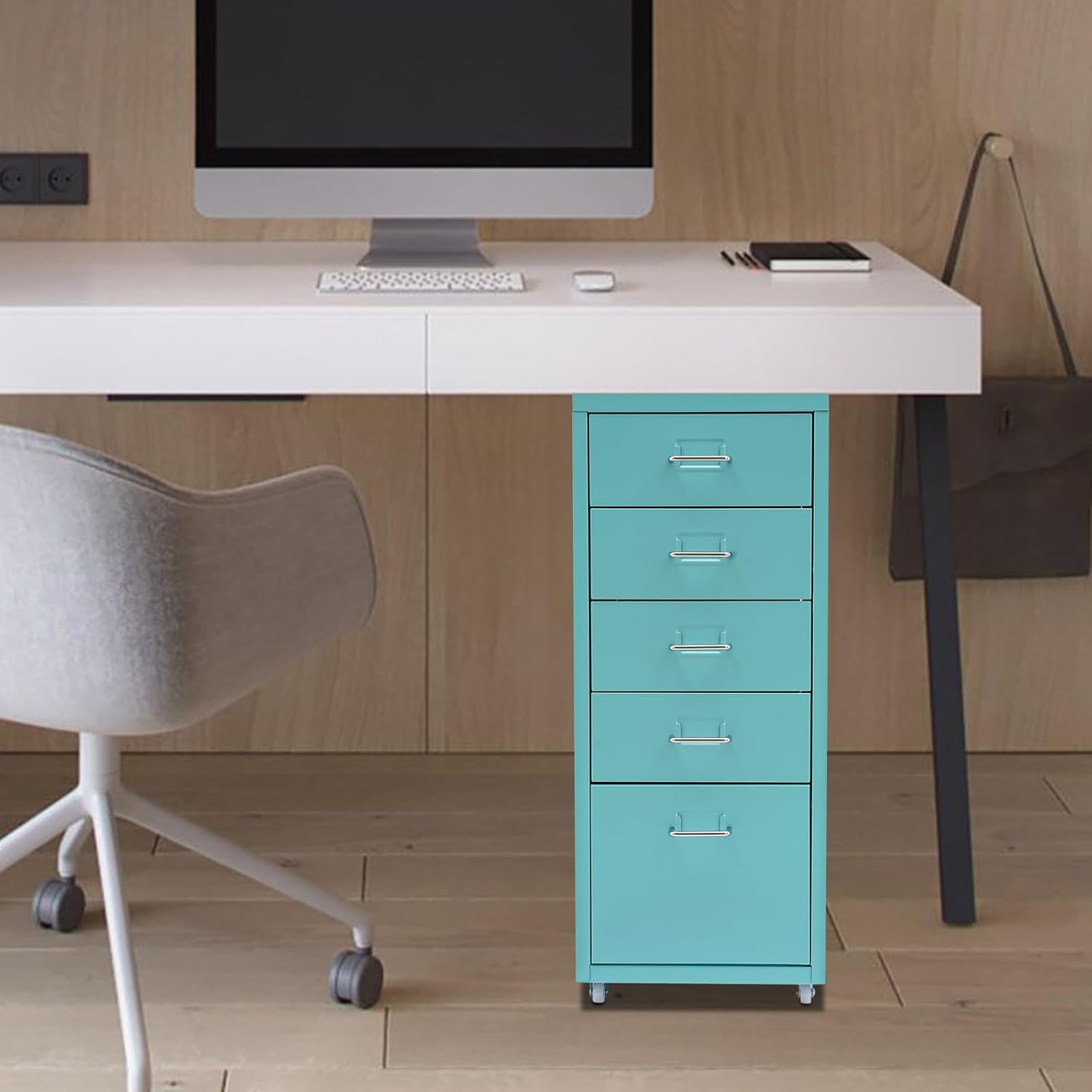 Metal Storage Drawers, 5 Drawer File Cabinet with Wheels, Mobile Vertical Storage Cabinet for Home Office Living Room Study