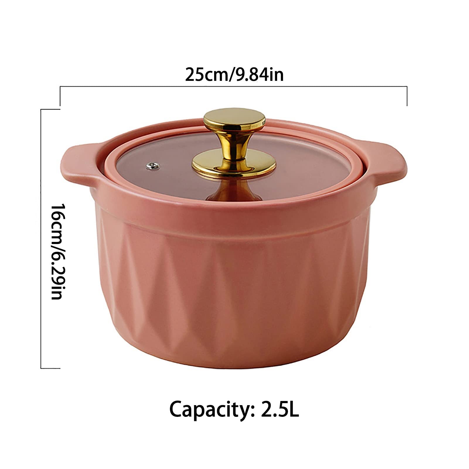Dutch Oven Z Szklanymi Pokrywkami Gliniany Garnek Do Gotowania Pieczenie Garnek Gliniany Nieprzywierający Do Kuchenek Gazowych Gourmet(Yellow,2.5L)