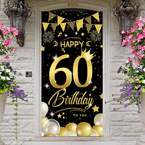 60 Geburtstags Banner Hintergrund Schwarz und Gold, 60. Geburtstag Party Dekorationen Männer Frauen 60 Schild Hintergrund zum Geburtstagsfeier Dekoration für 60.Geburtstagsfeier, 185 × 90 Cover