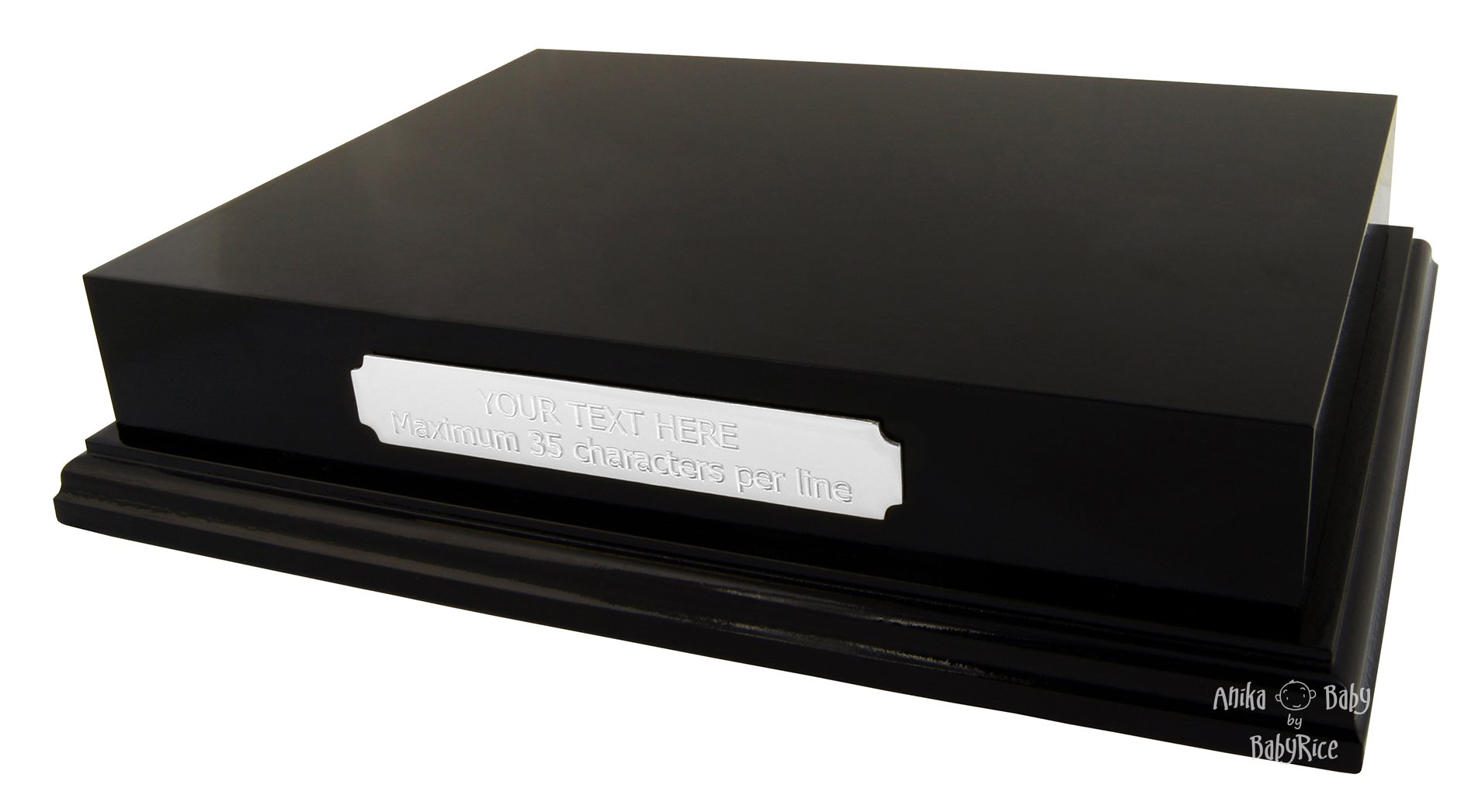 BabyRice New Black Display Plinth Base 8x6 Top Ornament Trophy Silver Plaque Engraved