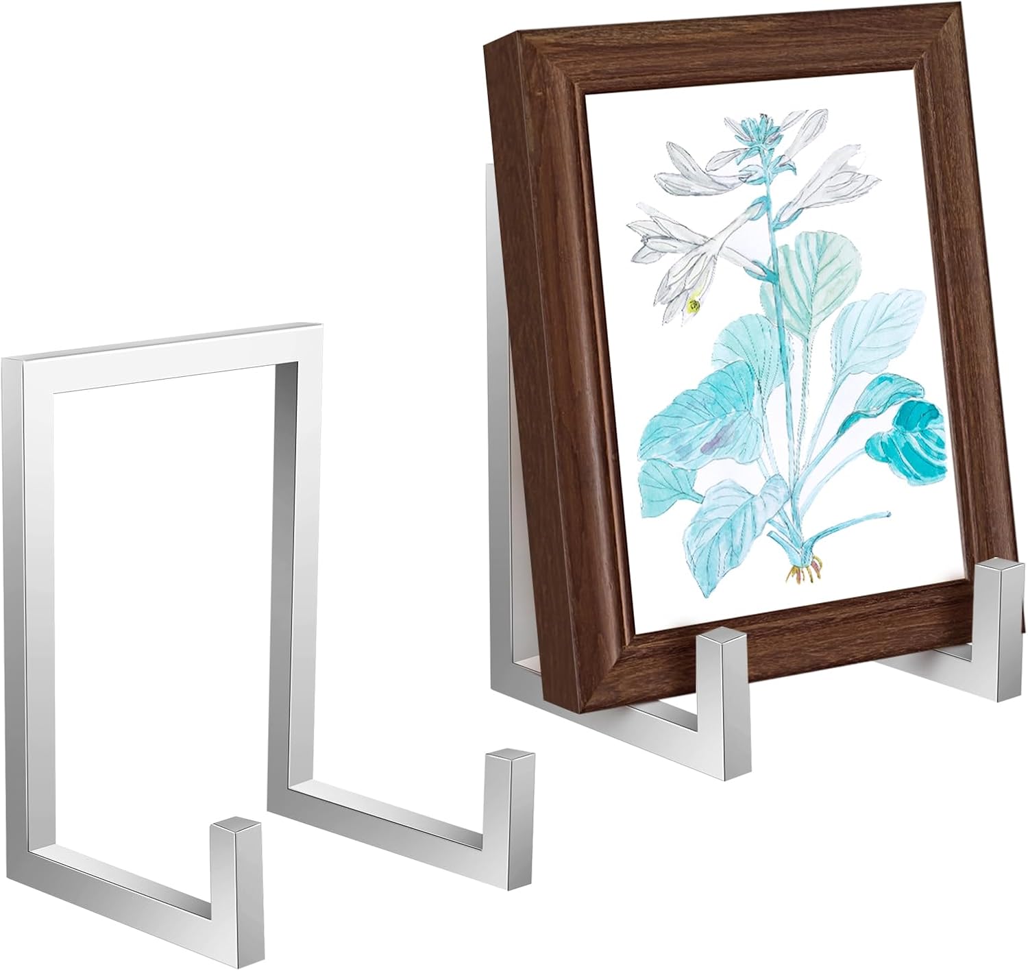 sweetude 2 pcs large plate stands for display metal frame plate holder display stand decorative table top easels for picture, book, platter, photo easel (silver,6 inch) silver 6 inch
