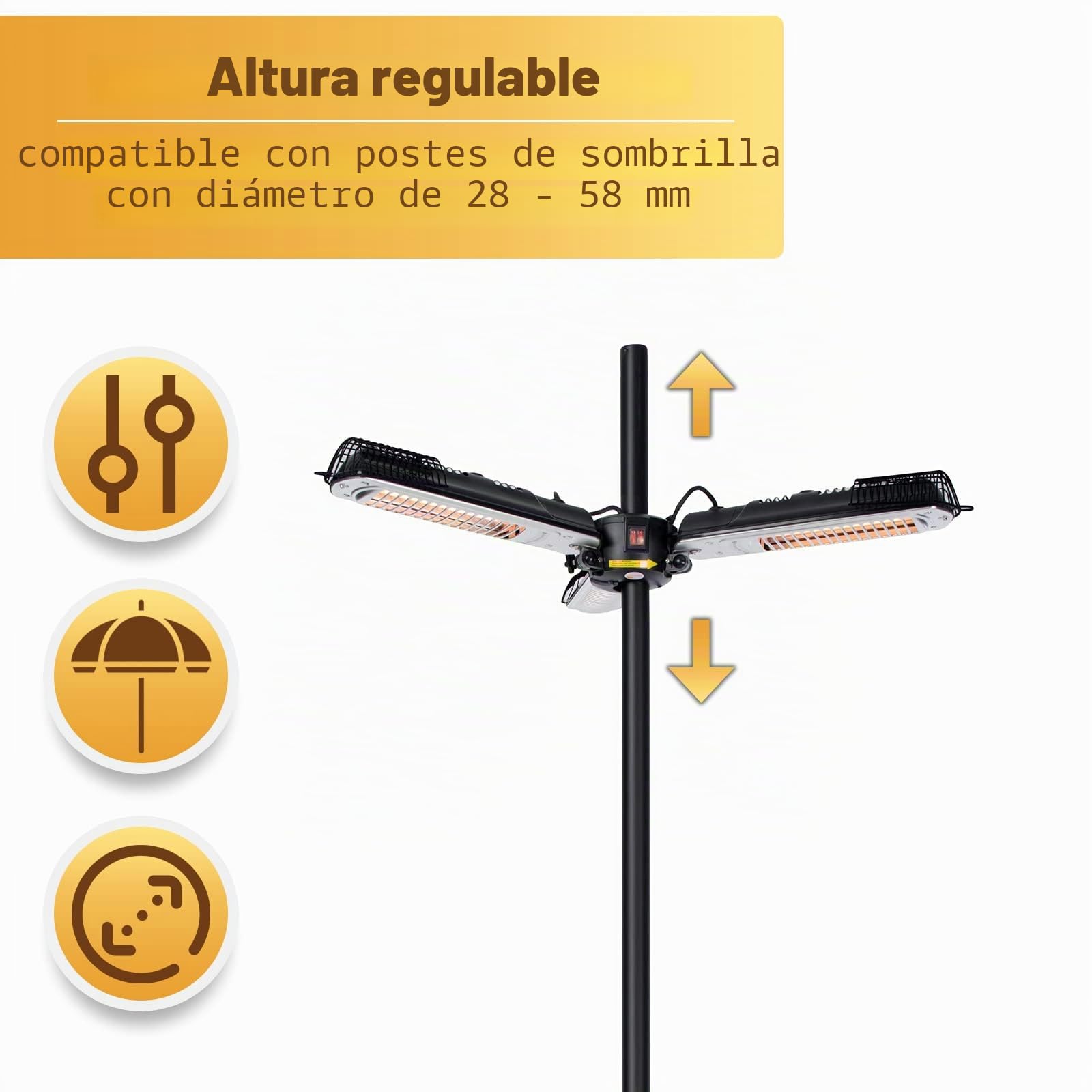 Mi-Heat Parasol Calentador Patio Radiante 2000W - Parasol Calentador Patio Radiante Calentador