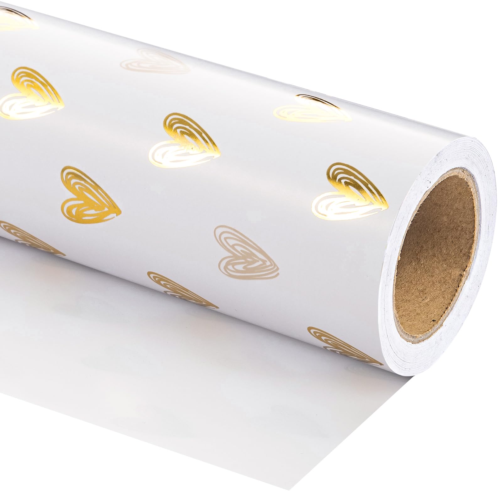 WRAPAHOLIC Rolka papieru do pakowania w kształcie serca - mini rolka - 48 cm x 40 cm - wzór w kształcie serca ze złotą folią na walentynki, ślub, wieczór panieński, urodziny, baby shower