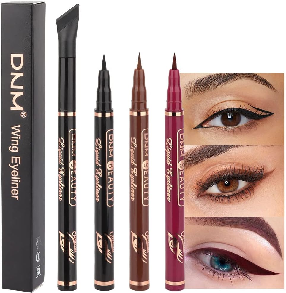 evpct 3Pcs Black Brown Red Brown Liquid Wing Eyeliner Stamp Eye Pencil Makeup Sets Waterproof Colored Color Eye Liners Stamps Shapes delineador de ojos contra el agua delineadores de colores para ojos