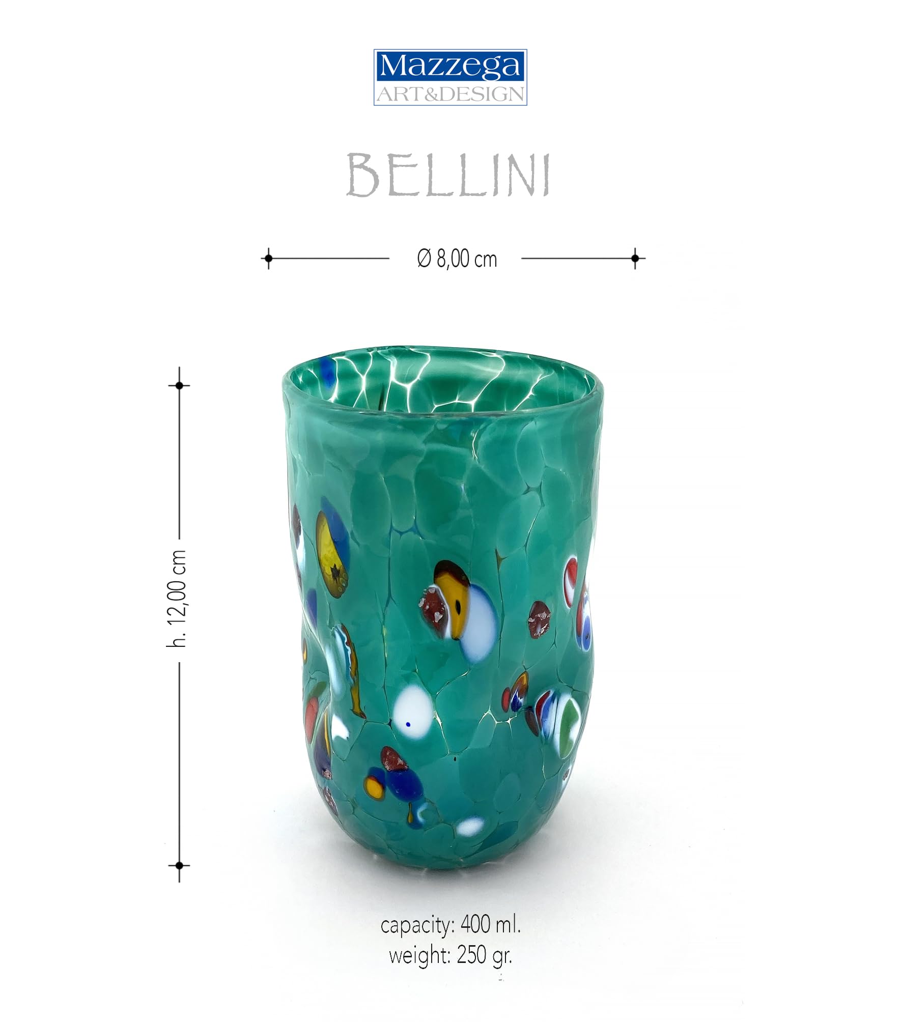 MAZZEGA ART & DESIGN 6 Special Edition Glasses, made of Murano glass - BELLINI (6, Green)