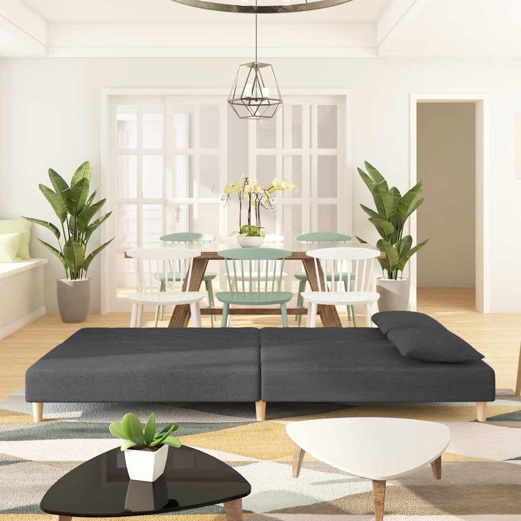 Sofa z funkcją spania 2-osobowa z 2 poduszkami, ciemnoszary, materiał, 200 x 84,5 x 69 cm, z miejscem do przechowywania, oparciem, podłokietnikami, idealna do salonu, pokoju gościnnego, małych