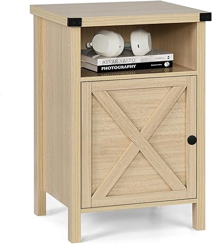 Miniatura 1 de Mesa auxiliar de granja, mesa auxiliar, mesita de noche, mesa auxiliar con puerta de granero y estante, mesita de noche rústica y moderna para