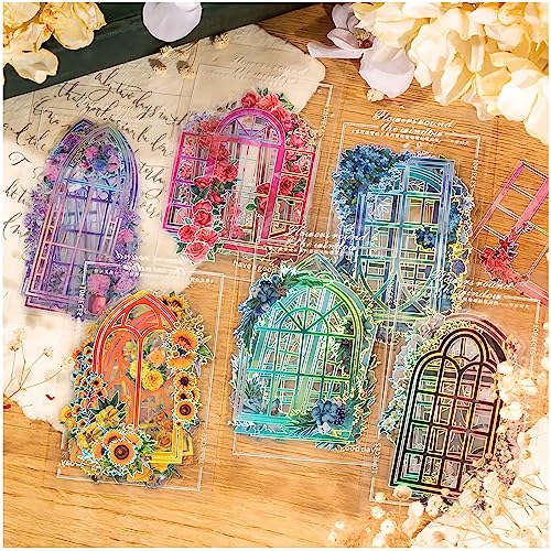 Dwepetzo 60 Pieces Window Frame Flower Stickers With Gold Holographic Outlines,Waterproof Glitter Shiny Decorative Sticker For Adults Journaling,Crafts Cards Making,Scrapbooking Supplies,Resin Art #TOP4