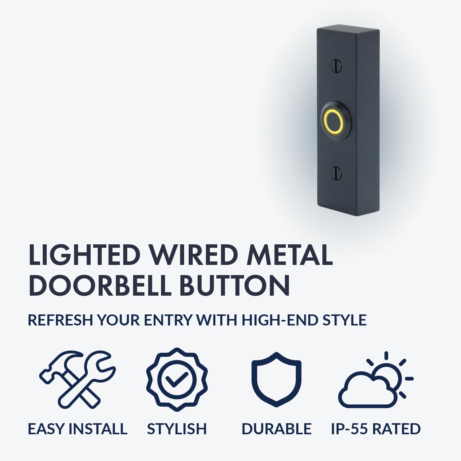 Newhouse Hardware BT6BL - Botón rectangular de metal iluminado con cable para timbre de puerta, timbre o timbre, solo botón de timbre de puerta, botón de timbre con luz LED