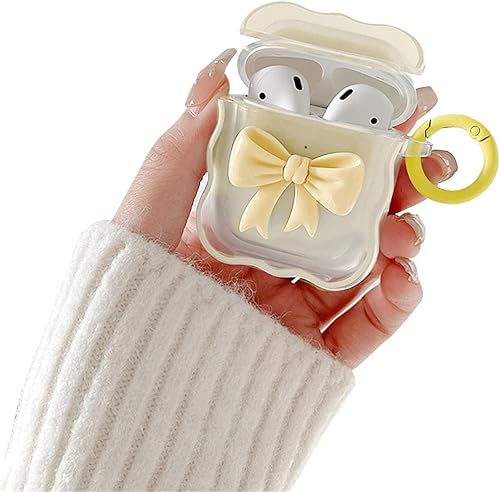 Ownest Funda compatible con AirPods, TPU suave y transparente con bonito diseño de lazo de color 3D, a prueba de golpes, para niñas y mujeres,