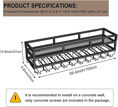 Miniatura 6 de Pengfei Estante LED para vino montado en la pared, estante de metal industrial para vino y soporte para vidrio, estantes flotantes grandes, estante