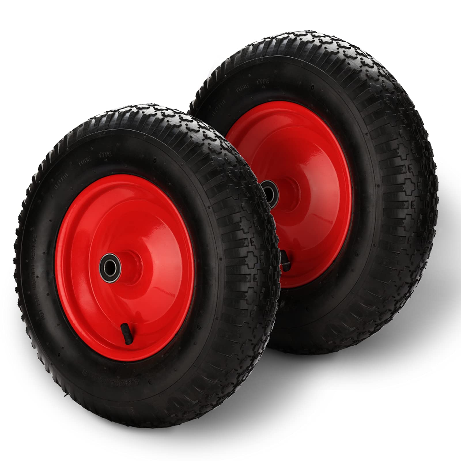 Koło do taczki pneumatyczne z osią, 4,80/4,00-8 Ø 390 mm 200 kg wraz z osią, koło zapasowe do taczki, odporne na przebicie, koło poliuretanowe, wózek ogrodowy, zestaw 2 sztuk