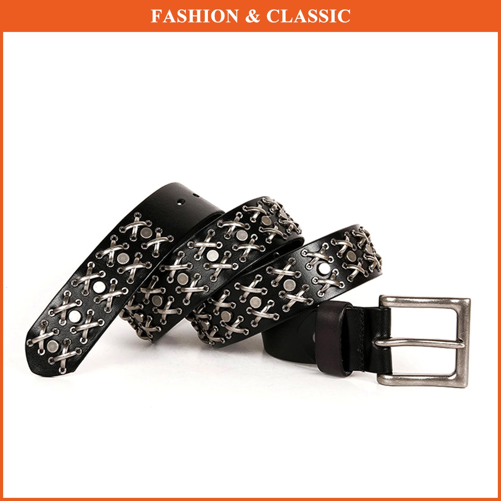 Ceinture Décontractée pour Femme Ceinture Vintage Cloutée Style Western Ceinture en Cuir Style Cowgirl/Cowboy Ceinture Punk Rock