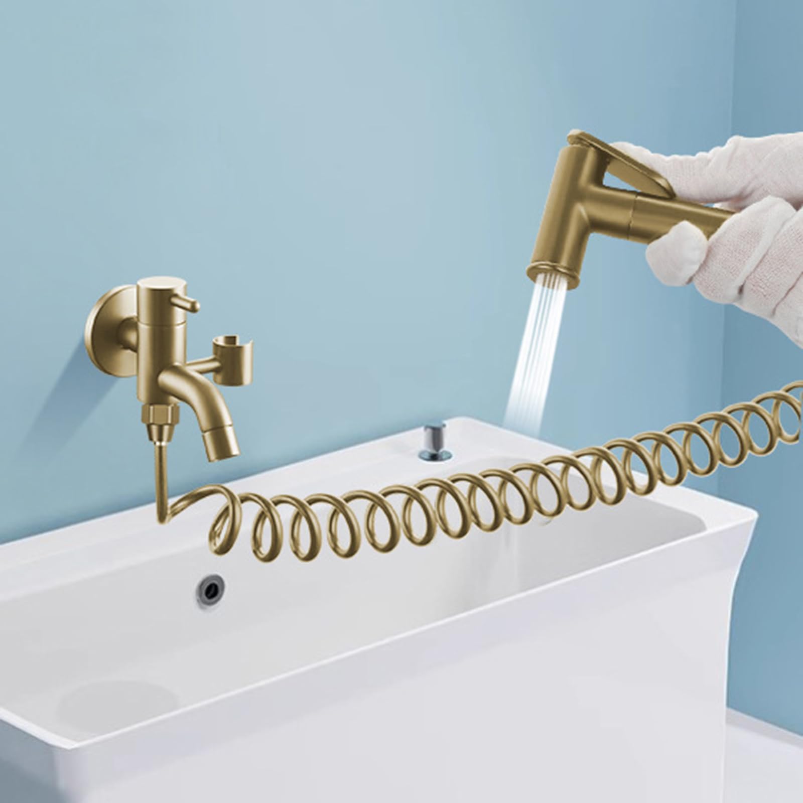 Manguera Ducha Bidet para Wc Manguera de Ducha Retráctil Manguera Espiral con Conector de Latón Manguera de Ducha Flexible Resorte,Oro,1,5 M