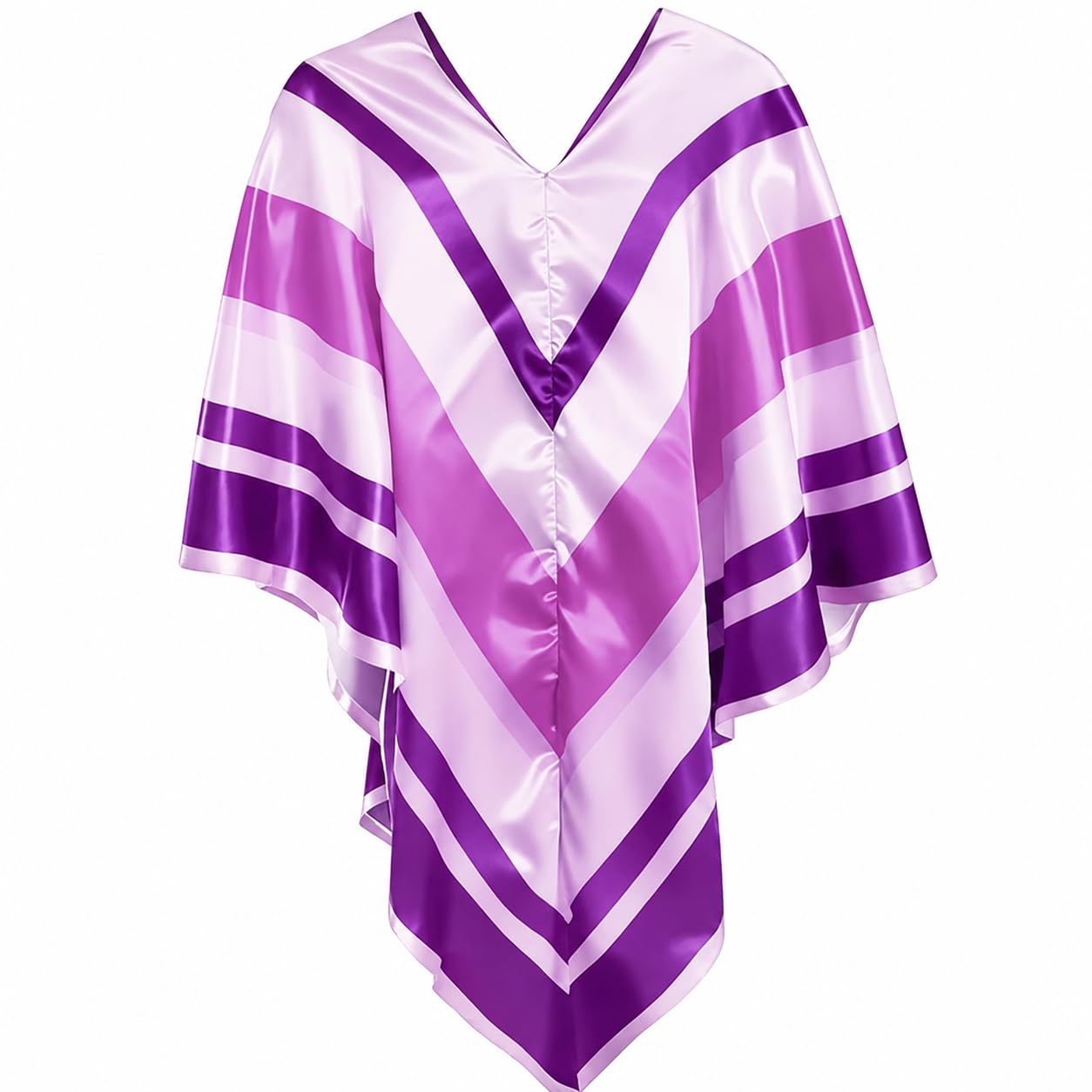 Vervora Women's 70s Fancy Dress Poncho Retro Disco Costume V-Neck Satin Cape 1970s Pop Star Outfit for Hen Do Themed Party Music Festival (Purple)