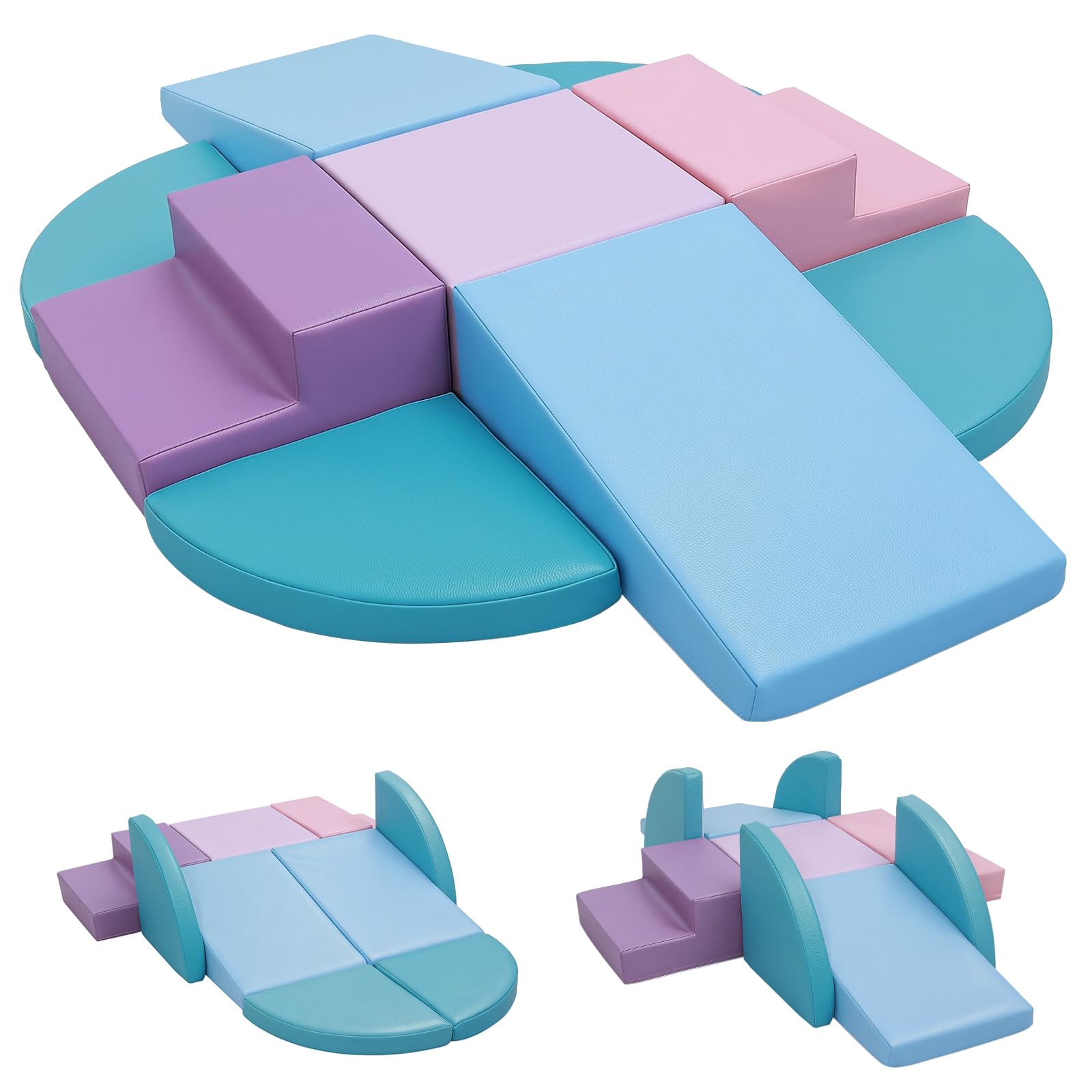 JungleDove Indoor Soft Play Set for Toddlers - 9 PCS Foam Climbing Blocks with Waterproof Blocks - Educational Climbing Toys for Kids 3+ Years, for Motor Skills Development (Azure Blue)