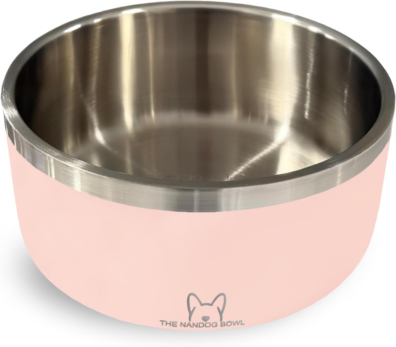 NANDOG Dog Food and Water Bowl with Non - Slip Rubber Base, Metal Insulated Stainless Steel Dog Bowls, Double - Wall, Durable and Dishwasher - Safe for All Dogs (White, Large)