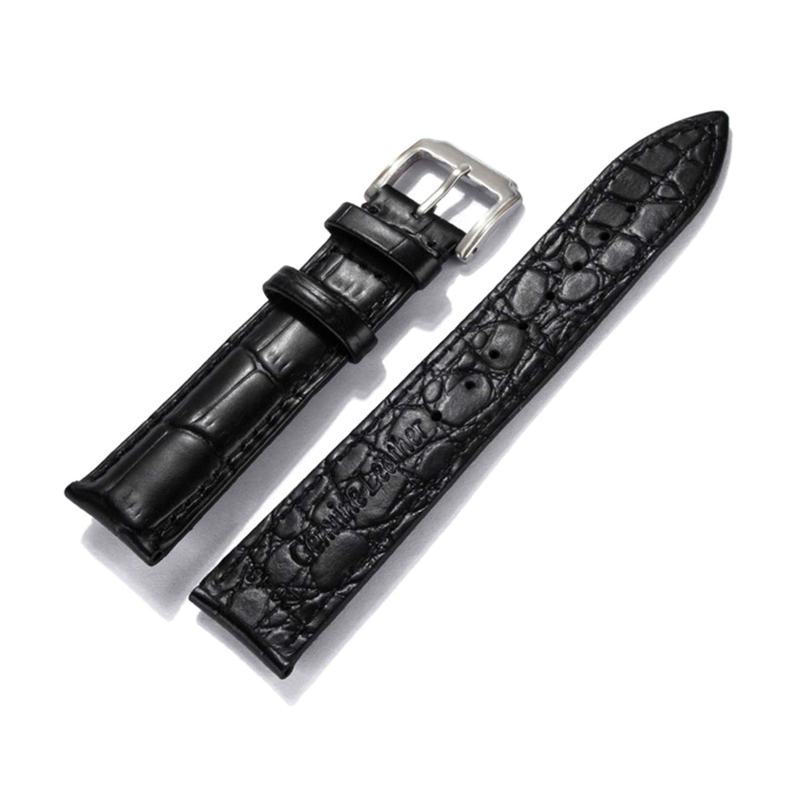 Bracelet de Montre en Cuir, Bracelet de Montre Classique en Cuir Vachette Pleine Fleur texturé Alligator, 16 mm/18 mm/20 mm/22 mm, Boucle ardillon Acier Inoxydable, Remplacement