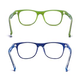 Outray 2 Pack Kids Computer Blue Light Blocking Glasses for Boys and Gilrs Age 3-12 Anti Eyestrain (Set Green+Blue, 46)