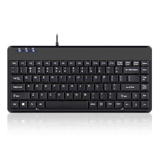 Perixx PERIBOARD-409H Wired USB Mini Keyboard with 2 USB Hubs, Black, US English Layout