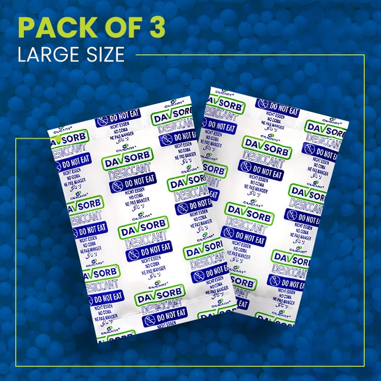 Image of DAVSORB Dehumidifier Room Moisture Absorber, Pack of 3-100gm Large Size Sachets (3x100=300gm) for Home, Cars, Electronic items, Wardrobe & Shoe Racks | Fights Excess Moisture & Prevents Fungus