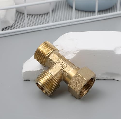 Miniatura 4 de VILLCASE Válvula Add-A-Tee de parada de ángulo de latón, 2 piezas de accesorios de compresión en T Adaptador de válvula de 3 vías para conector Codo