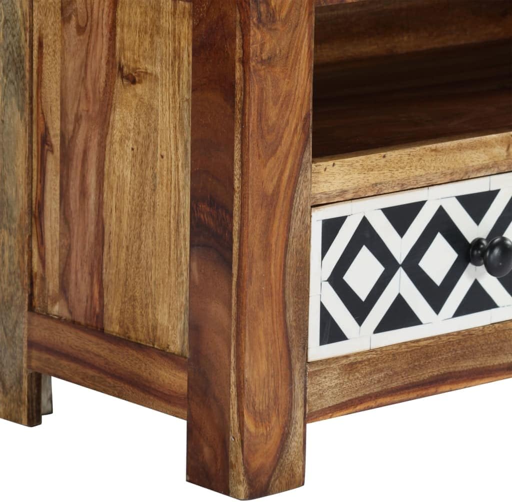 vidaXL TV Cabinet Natural and White Solid Acacia Wood 47.2 in Storage