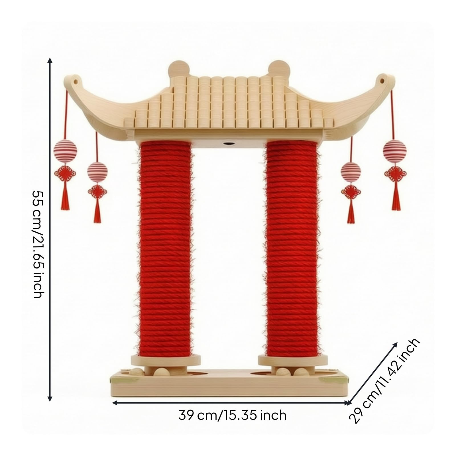 Poste Rascador con Juguetes Colgantes Compacto Torre Rascadora con Base Completo para Gatitos, Palacio De Doble Columna, Estilo Nacional De Moda