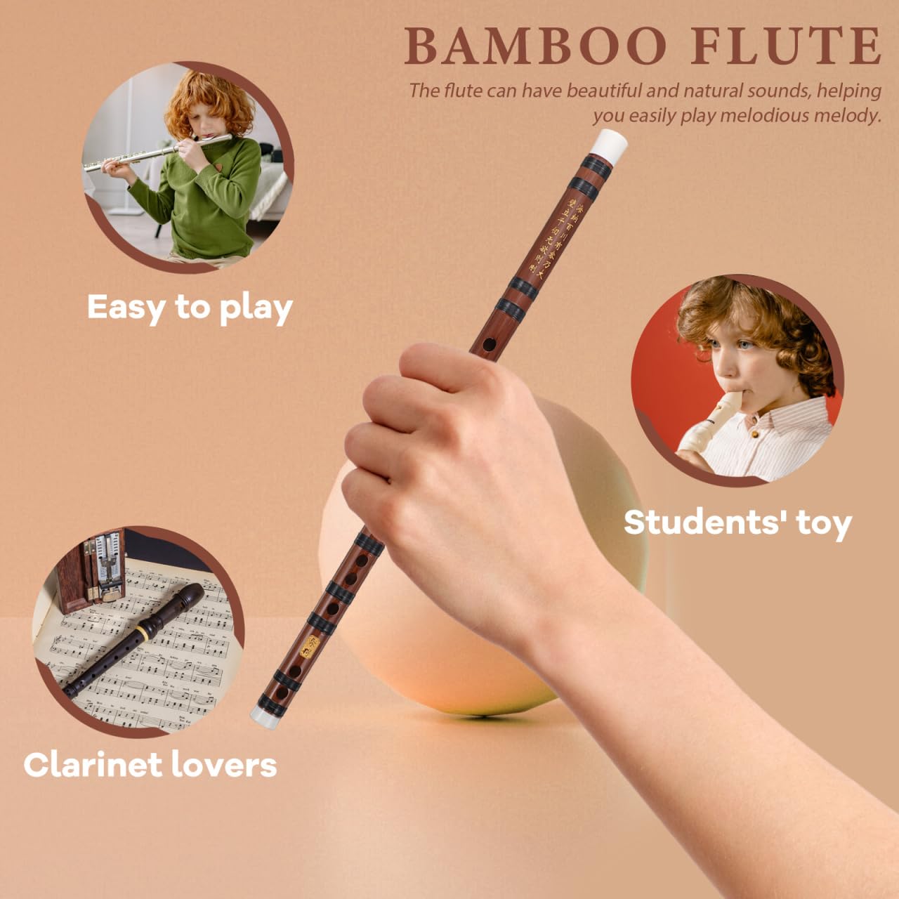Toyvian Flauto di bambù portatile per principianti Flauto cinese per ragazzo ragazza naturale e melodioso strumento leggermente progettato Facilità di trasporto cinese in bambù e rame per bambini