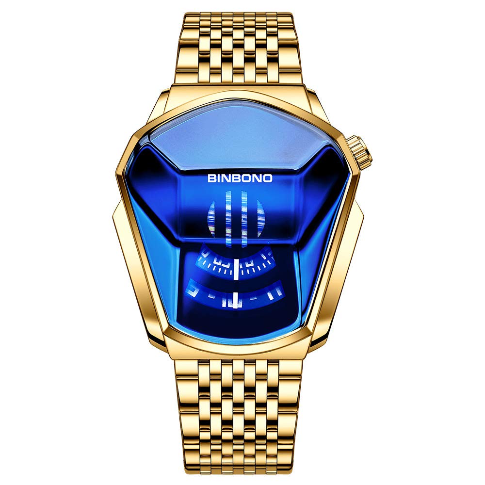 luminex commerce Luxury Fashion Quartz Wrist Watch for Men, Stainless Steel Strap Business Watches for Man, Scratch-Resistant Dial Unique Colorful Analogue Men's Watch, Waterproof Square Wrist Watch - Gold-picture-43