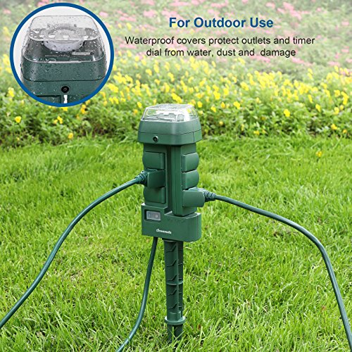Dewenwils Outdoor Mechanical Power Stake Timer, Waterproof, 6 Grounded Outlets(3 180°Rotatable), 6Ft Extension Cord, Yard Stake For Outdoor Lights, Sprinklers, Garden, 1625W/13A Ul Listed #TOP5