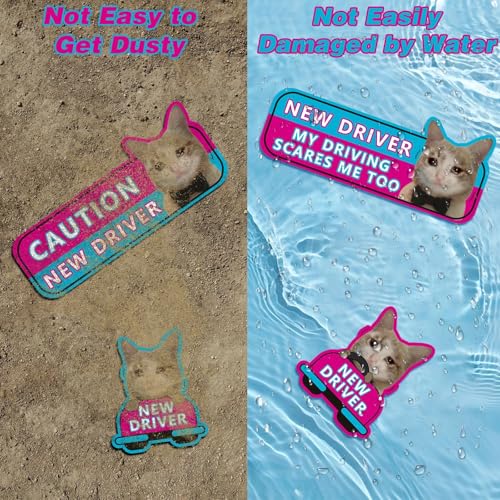 Image of 4Pcs Newbie Cat Magnetic Car Stickers New Driver Magnet for Car, Student Driver Magnet for Car, New Driver Sticker Funny Car Magnets, Can Be Used During Day & Night Sticker Supplies for Car Bumper